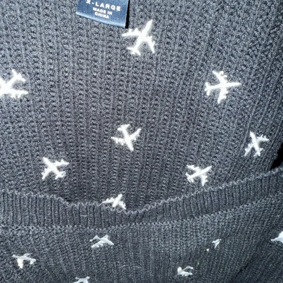 Maeve/Anthropologie Black Sweater with White airplane Accents - Picture 3 of 8